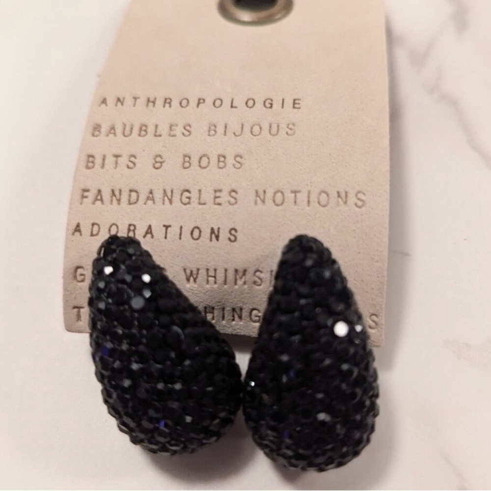 Anthropologie Sparkling Black Teardrop Earrings